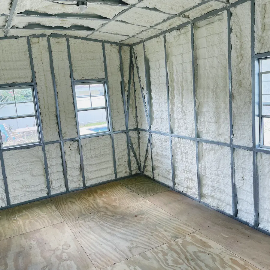 Closed-cell spray foam insulation applied to wall cavities in a residential project in Poland